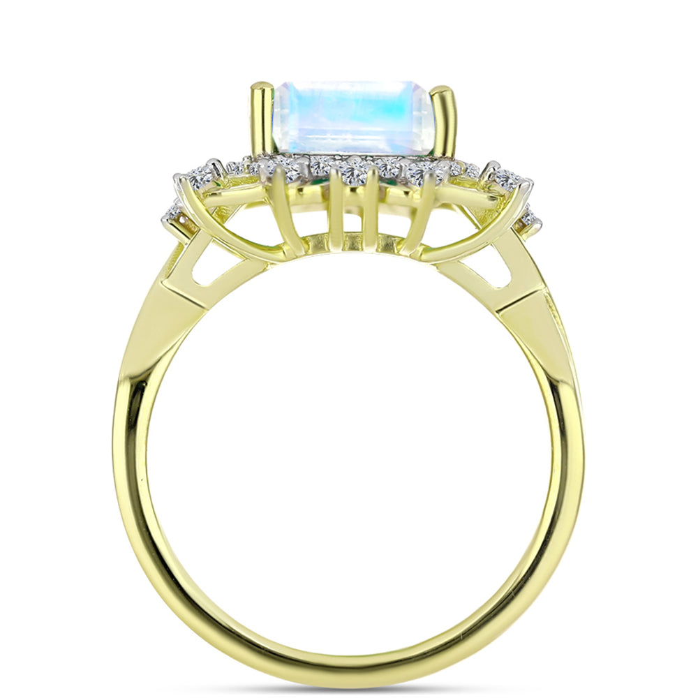 Goldplattierter Silberring mit Regenbogenmondstein und weißem Topas 2 