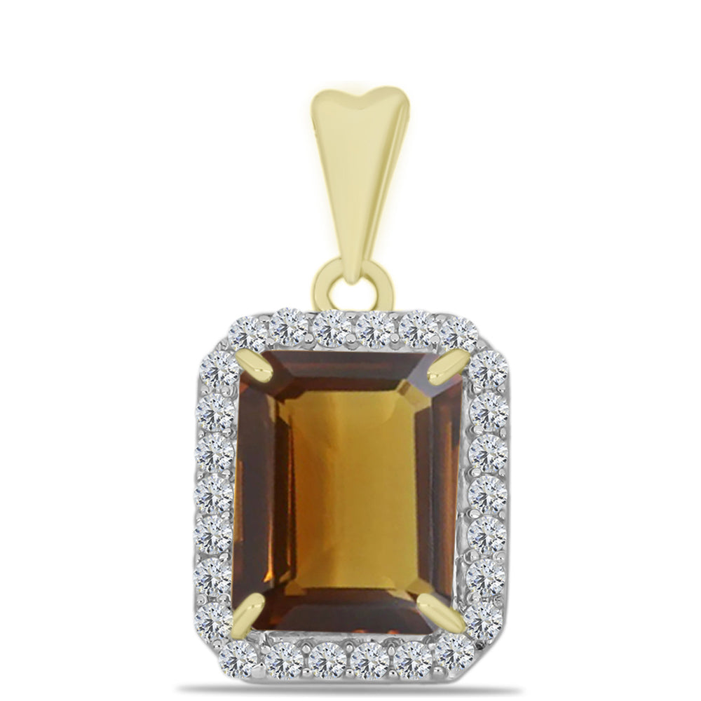 Goldplattierter Silberanhänger mit Cognac-Quarz und weißem Topas
