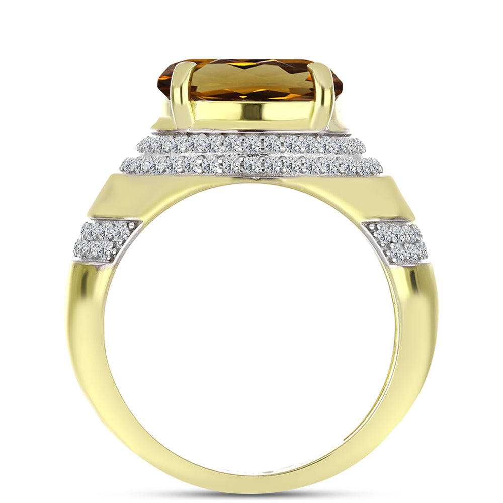 Goldplattierter Silberring mit Cognac-Quarz und weißem Topas 2 