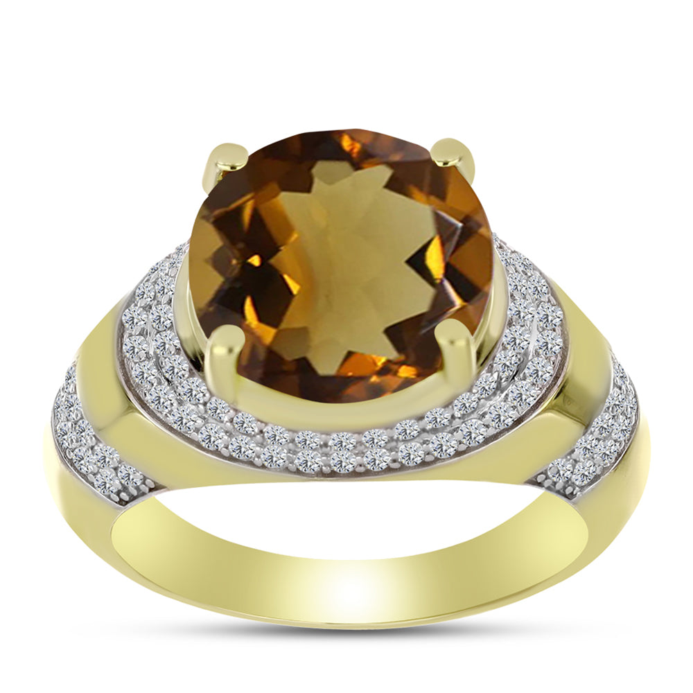 Goldplattierter Silberring mit Cognac-Quarz und weißem Topas