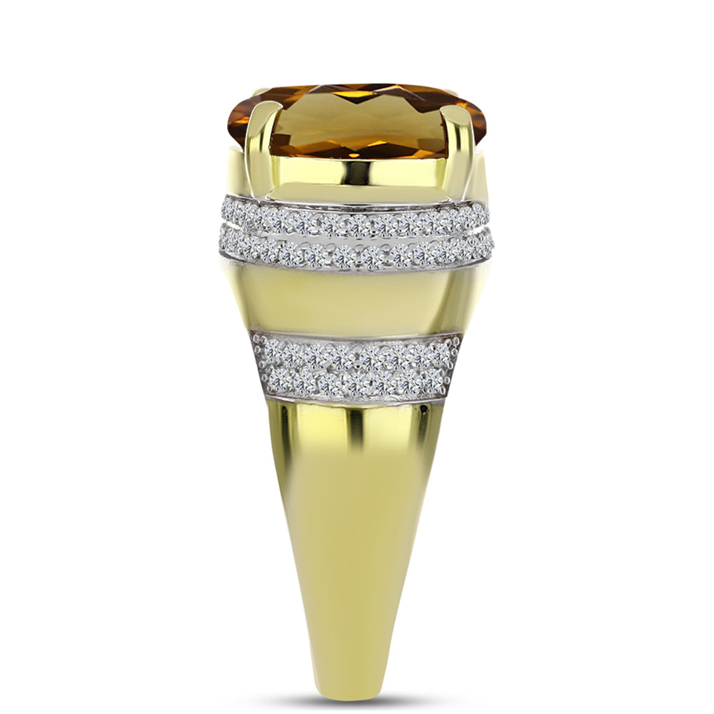 Goldplattierter Silberring mit Cognac-Quarz und weißem Topas