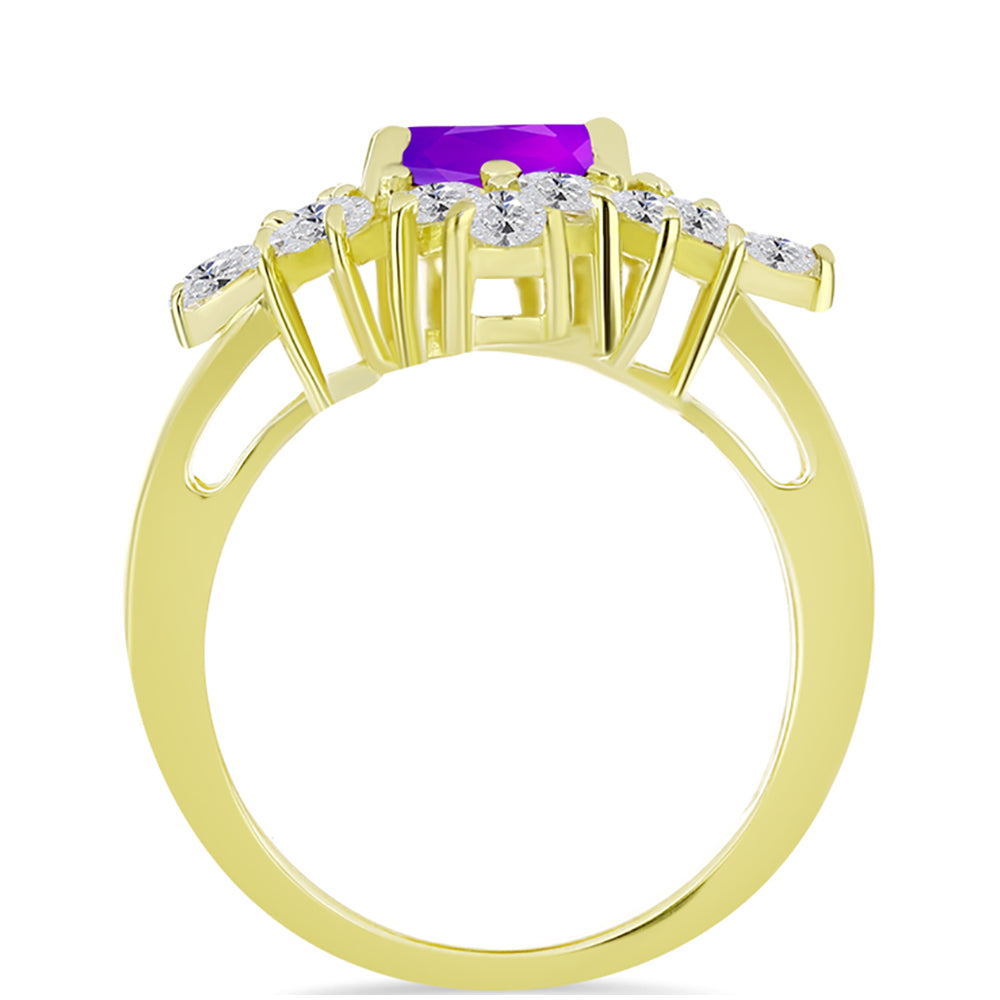 Goldplattierter Silberring mit lila Achat und weißem Topas 2 