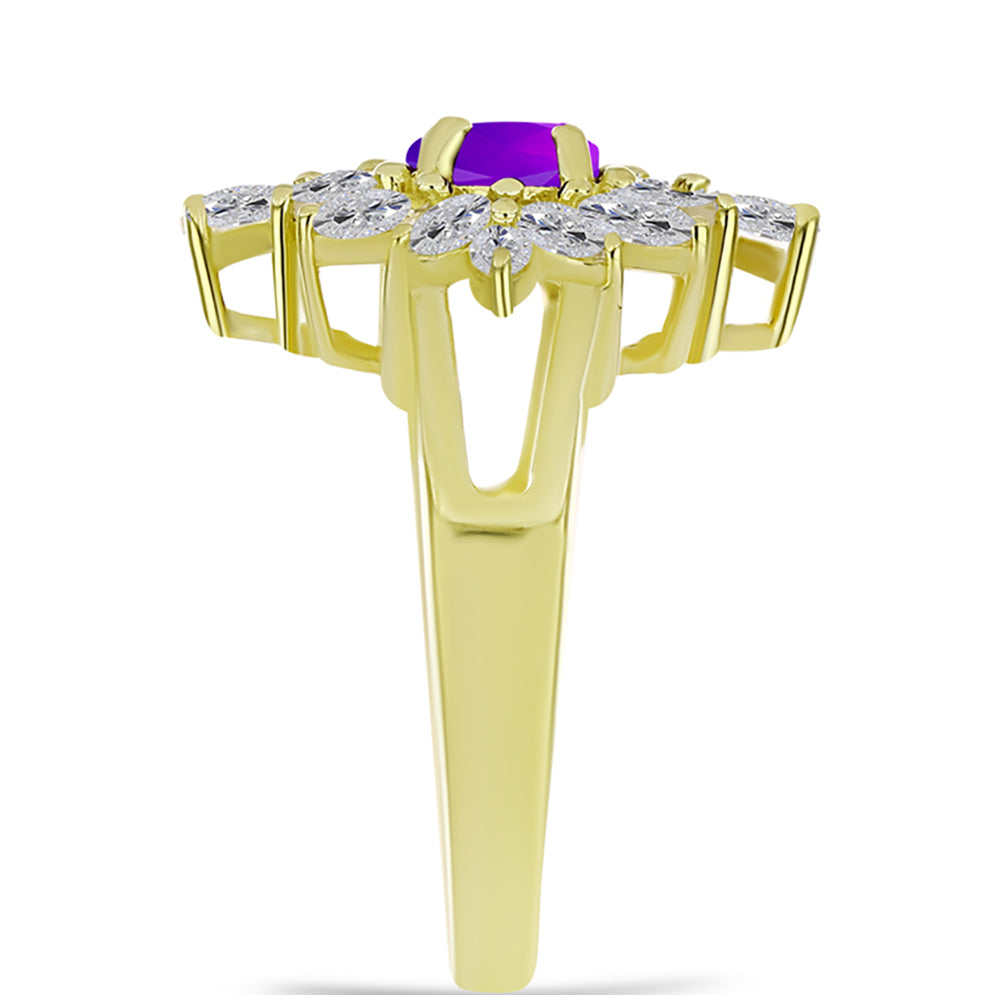 Goldplattierter Silberring mit lila Achat und weißem Topas 4 