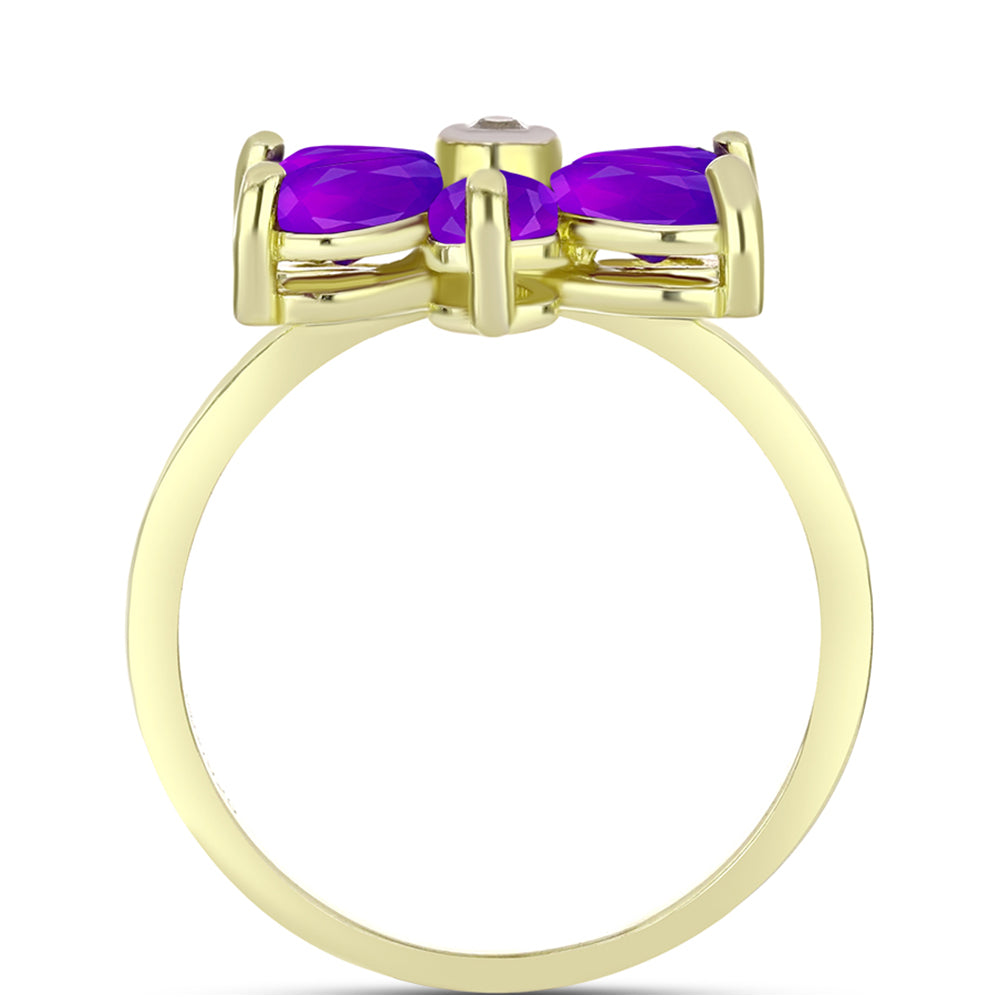 Goldplattierter Silberring mit lila Achat und weißem Topas 2 