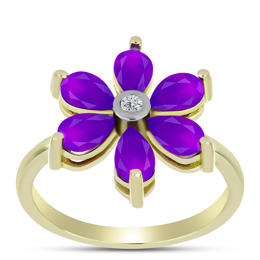 Goldplattierter Silberring mit lila Achat und weißem Topas