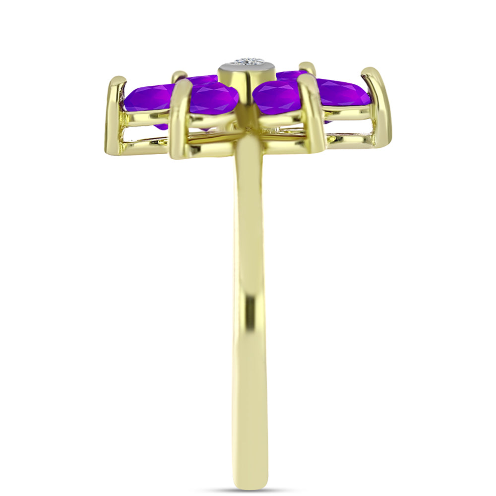 Goldplattierter Silberring mit lila Achat und weißem Topas 4 