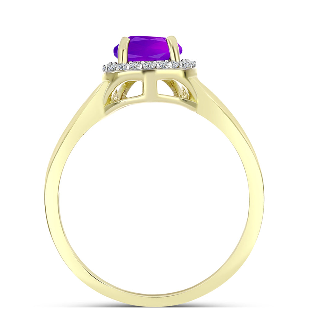Goldplattierter Silberring mit lila Achat und weißem Topas