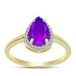 Goldplattierter Silberring mit lila Achat und weißem Topas