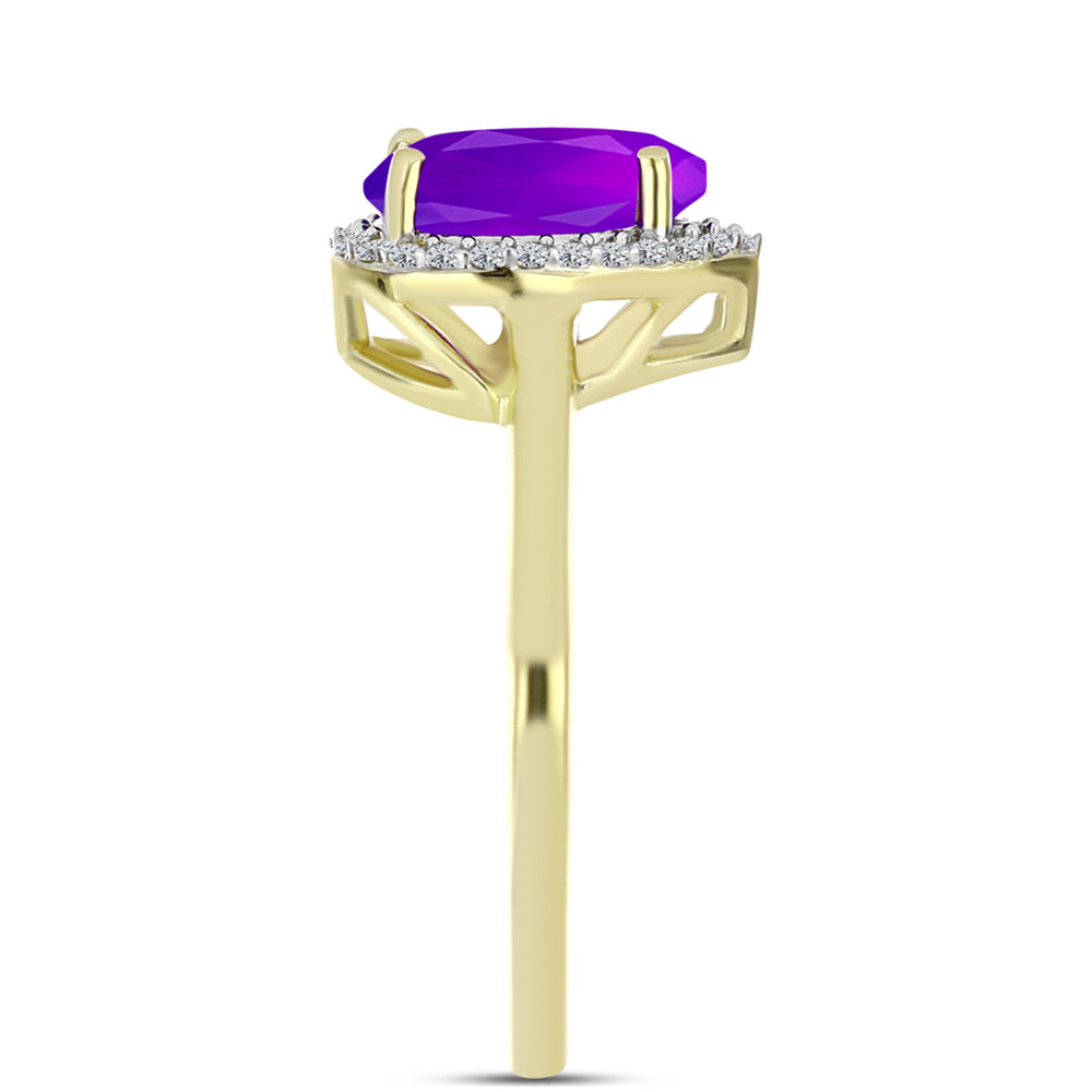 Goldplattierter Silberring mit lila Achat und weißem Topas