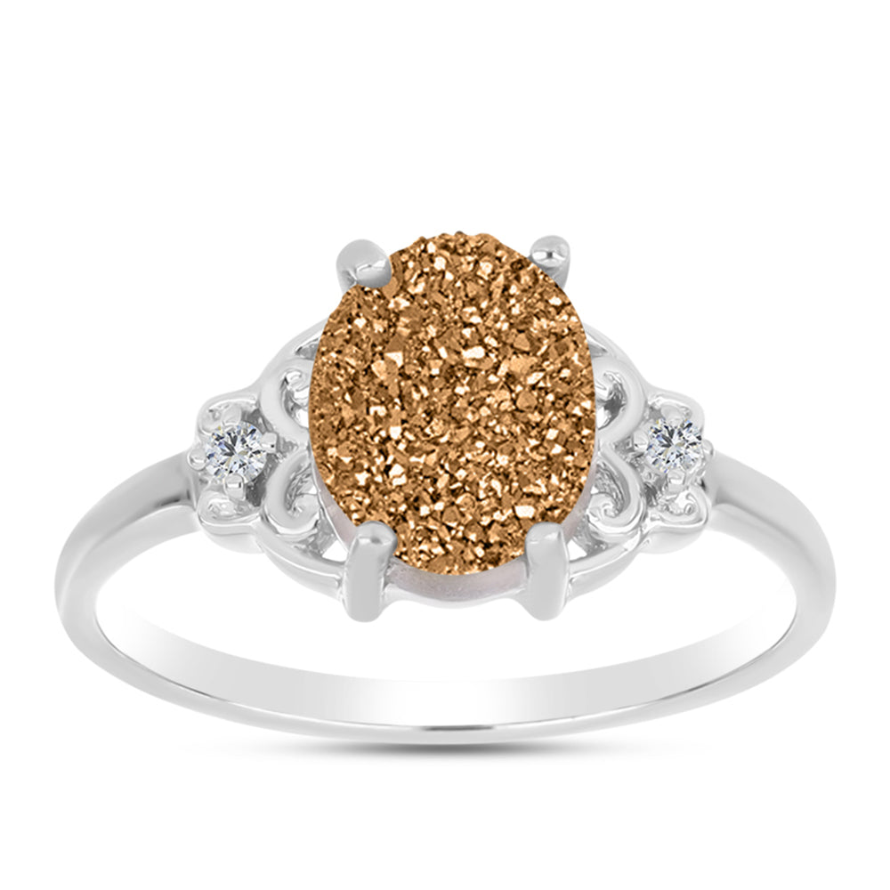 Silberring mit goldfarbener Druse und weißem Topas