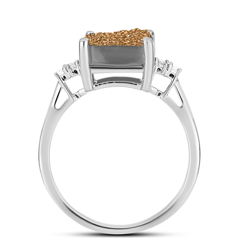 Silberring mit goldfarbener Druse und weißem Topas 2 
