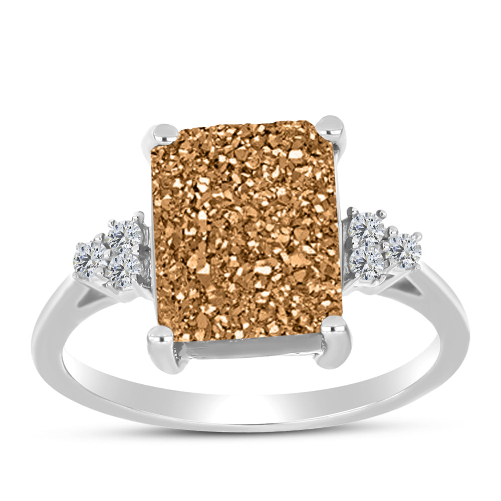 Silberring mit goldfarbener Druse und weißem Topas