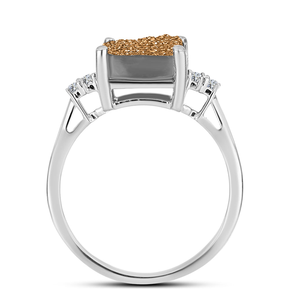 Silberring mit goldfarbener Druse und weißem Topas 4 