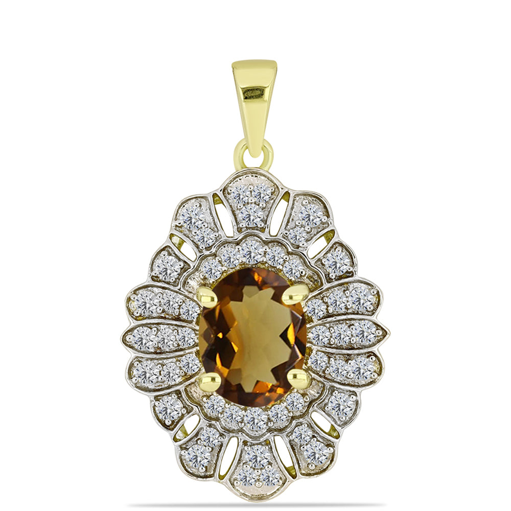 Goldplattierter Silberanhänger mit Cognac-Quarz und weißem Topas 1 