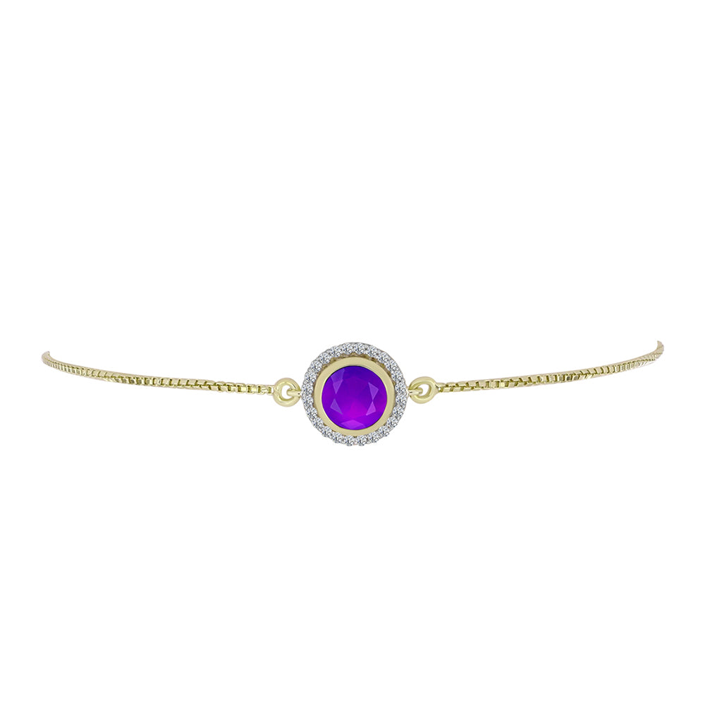 Goldplattiertes Silberarmband mit lila Achat und weißem Topas 2 