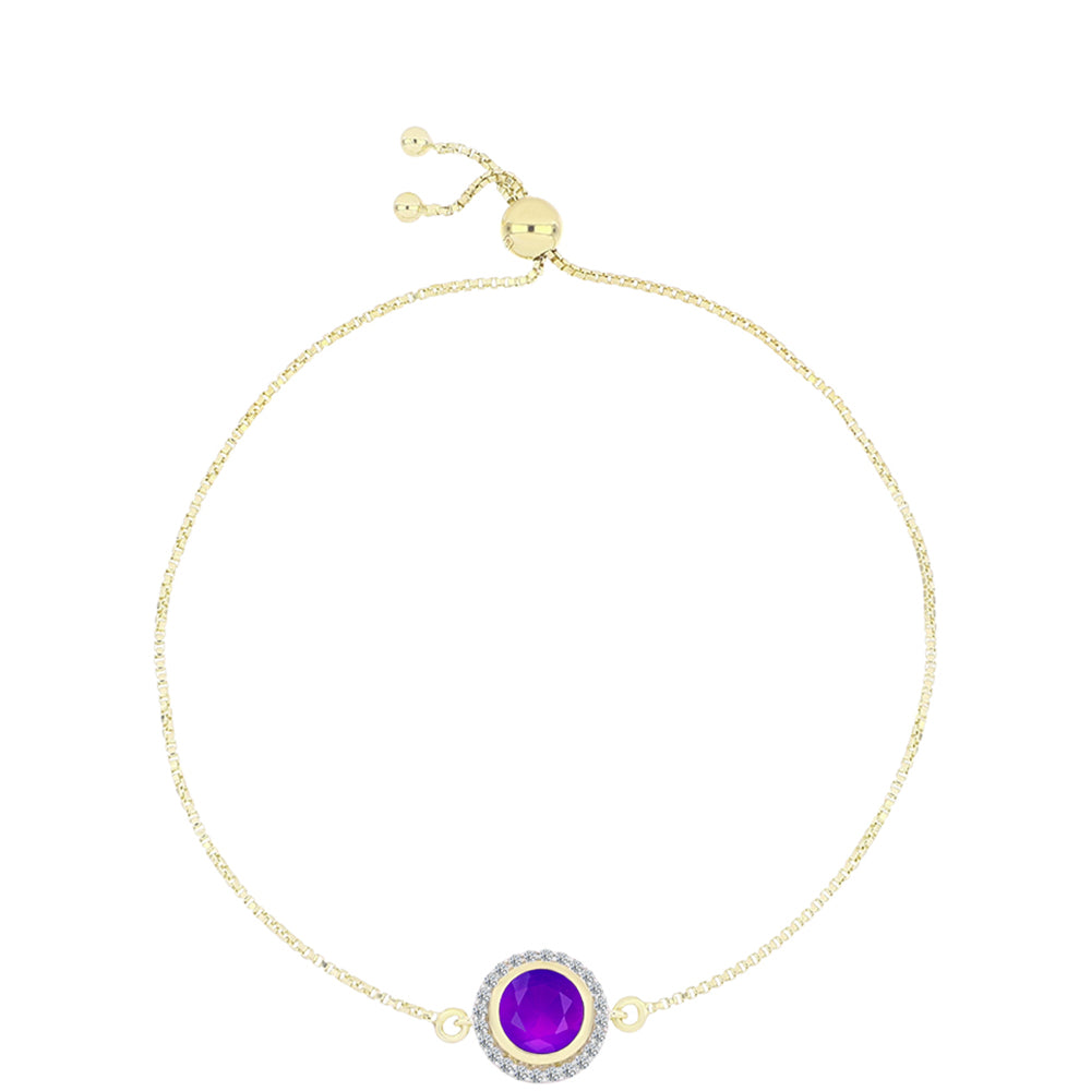 Goldplattiertes Silberarmband mit lila Achat und weißem Topas 1 
