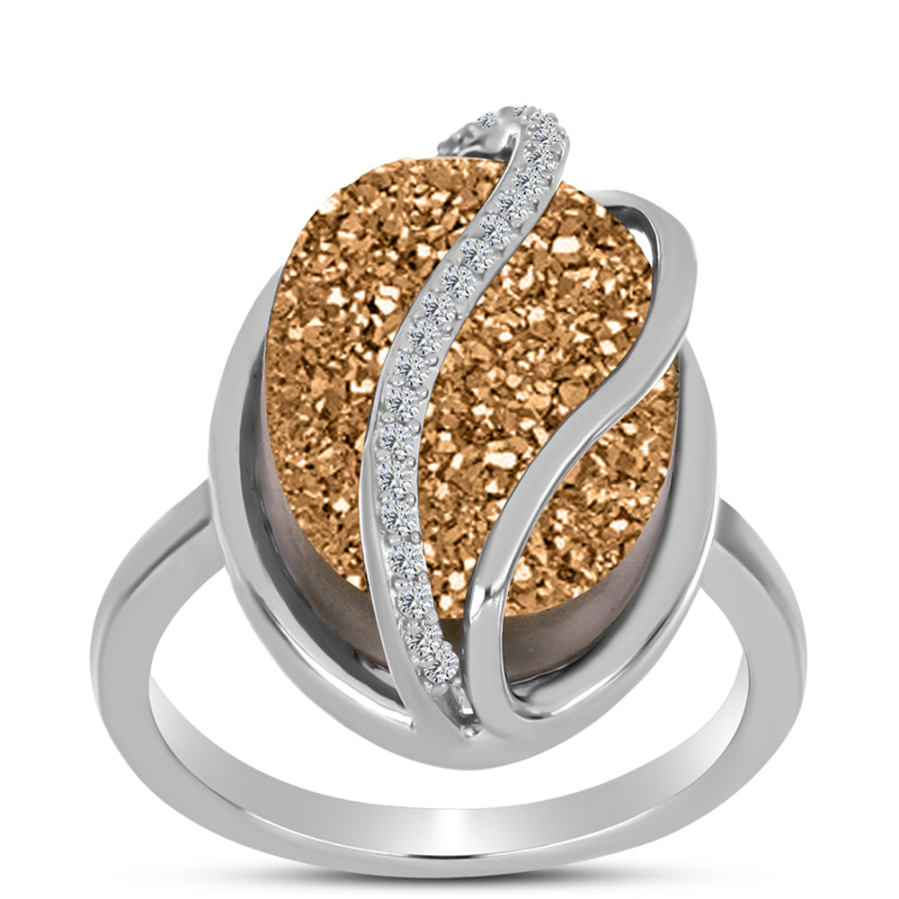 Silberring mit goldfarbener Druse und weißem Topas 3 