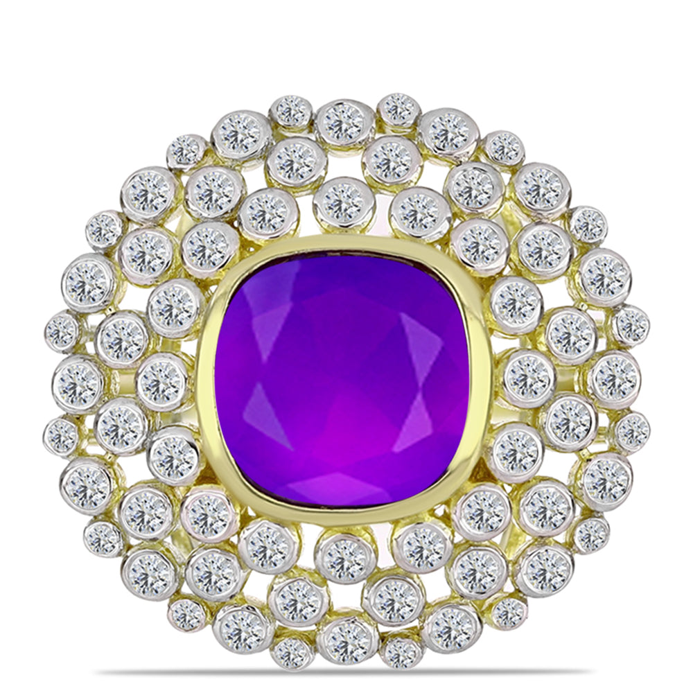 Goldplattierter Silberring mit lila Achat und weißem Topas