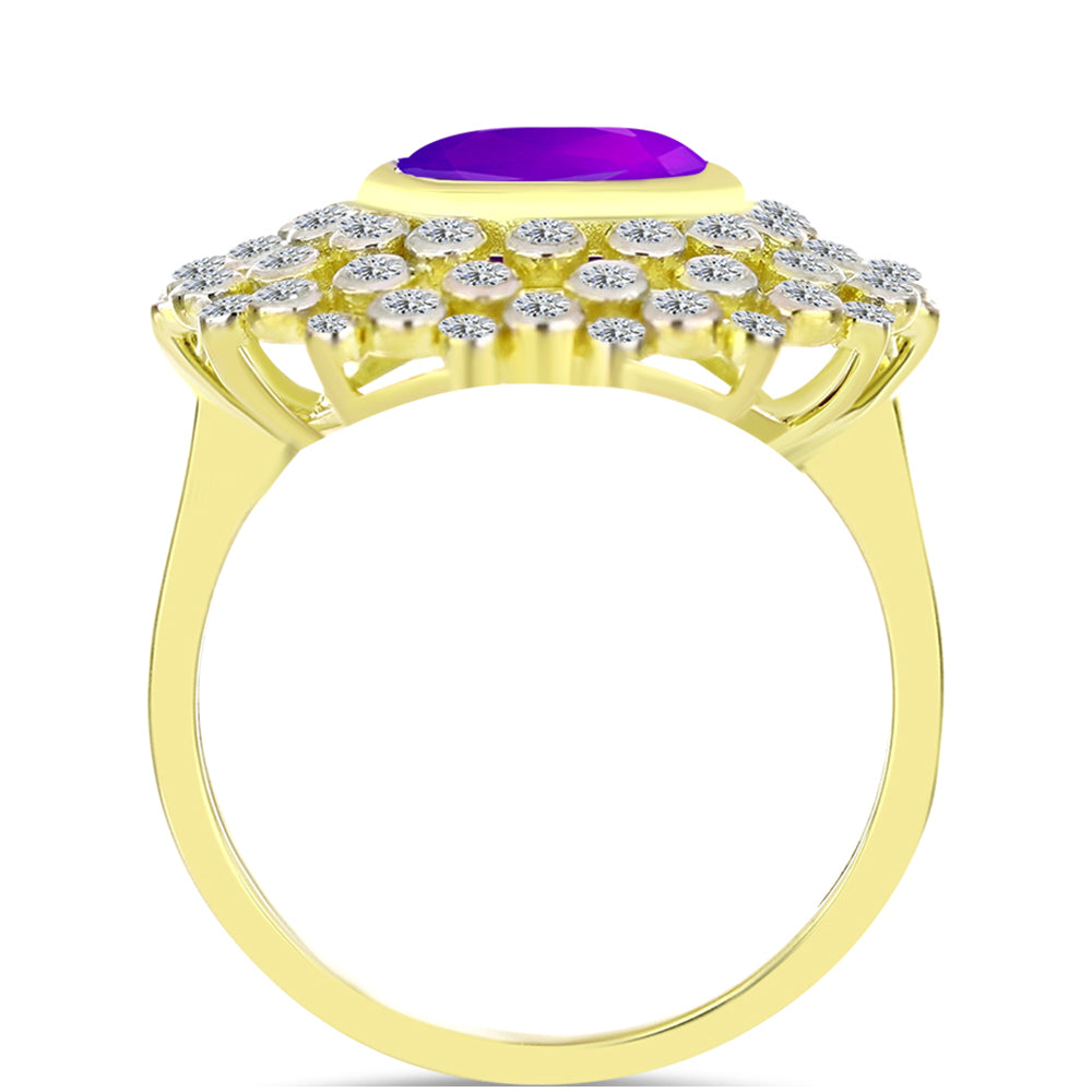 Goldplattierter Silberring mit lila Achat und weißem Topas