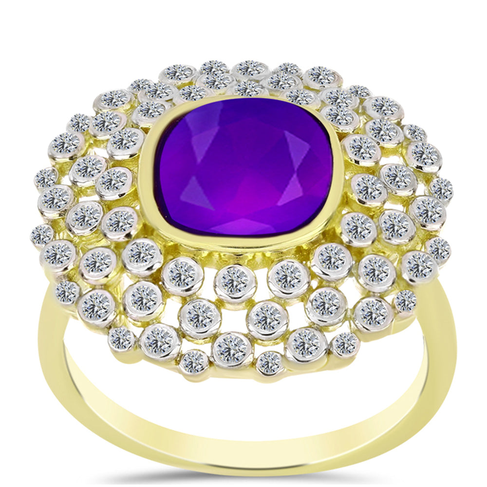 Goldplattierter Silberring mit lila Achat und weißem Topas