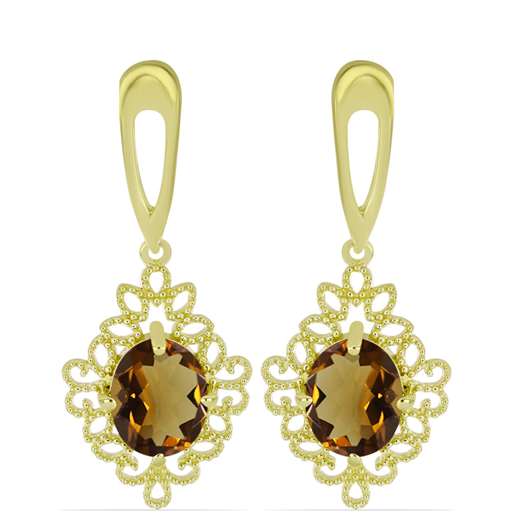Goldplattierte Silberohrringe mit Cognac-Quarz 1 