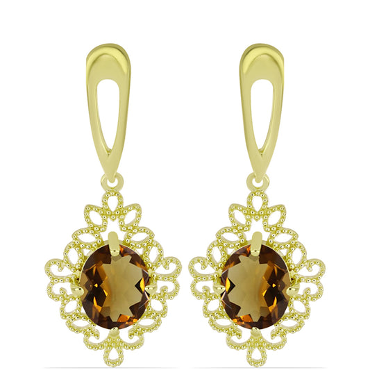 Goldplattierte Silberohrringe mit Cognac-Quarz