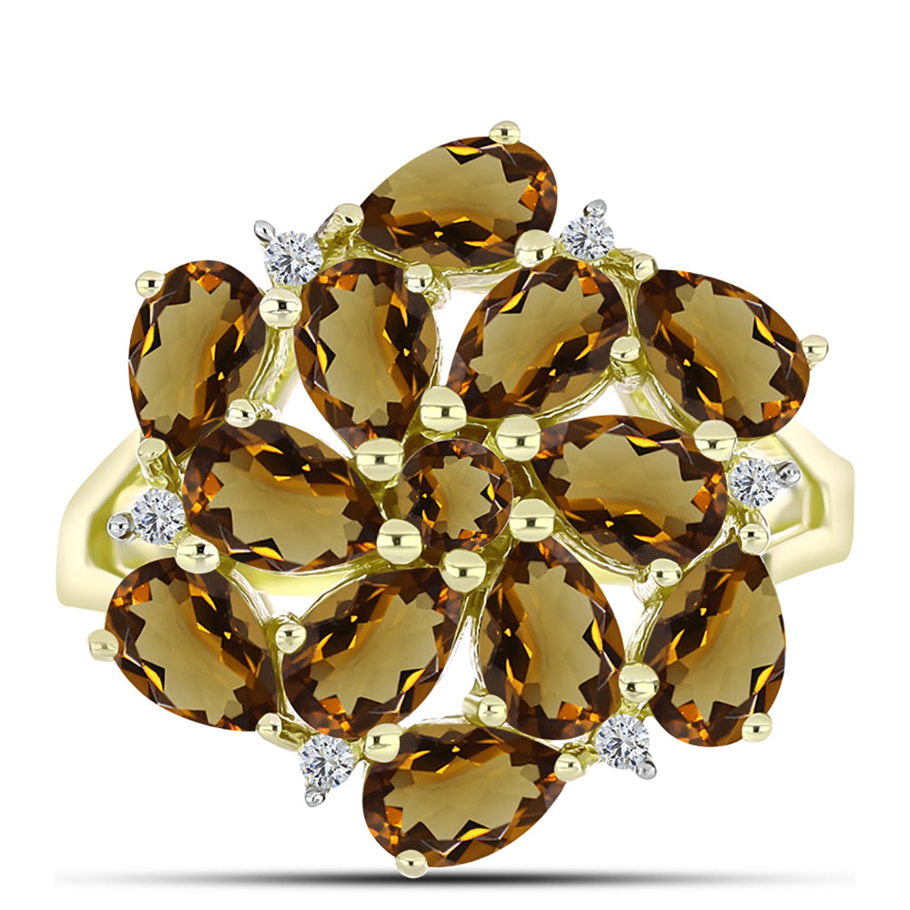 Goldplattierter Silberring mit Cognac-Quarz und weißem Topas 1 