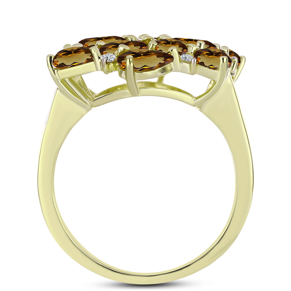 Goldplattierter Silberring mit Cognac-Quarz und weißem Topas 2 