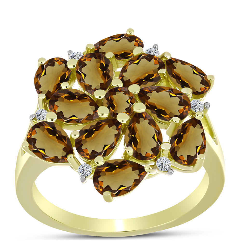 Goldplattierter Silberring mit Cognac-Quarz und weißem Topas 3 