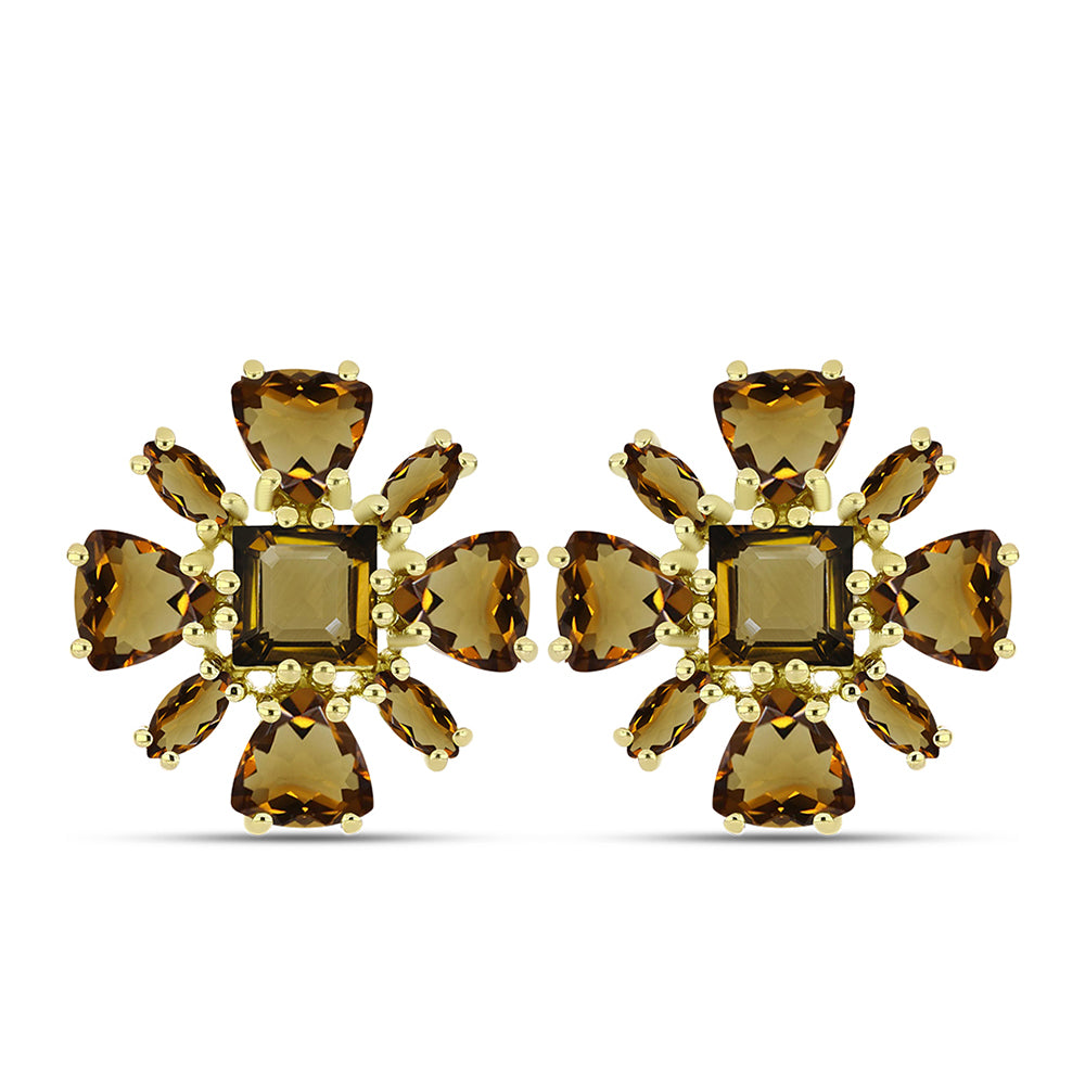 Goldplattierte Silberohrringe mit Cognac-Quarz