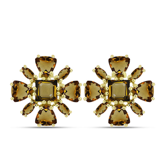 Goldplattierte Silberohrringe mit Cognac-Quarz
