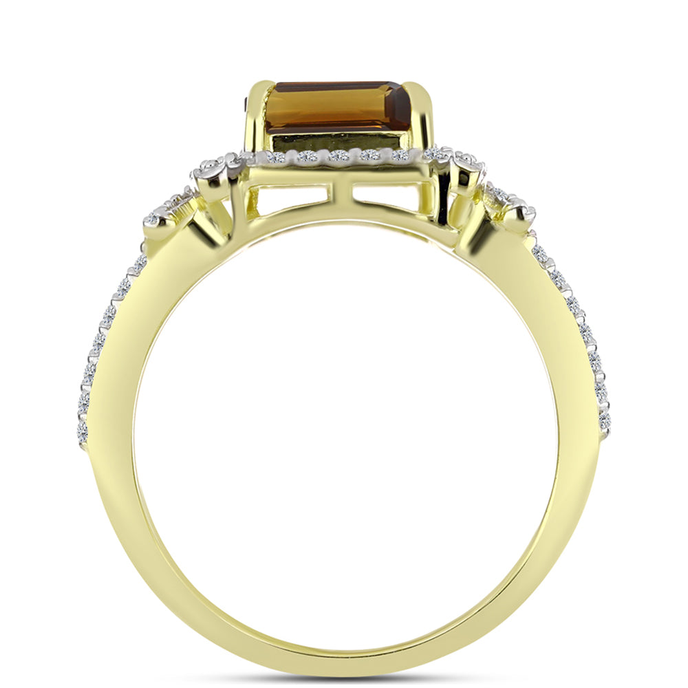 Goldplattierter Silberring mit Cognac-Quarz und weißem Topas