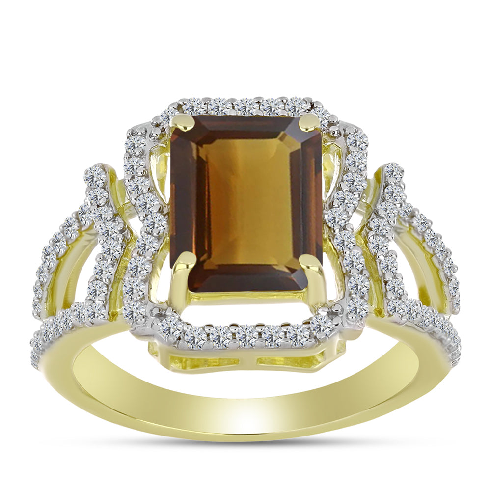 Goldplattierter Silberring mit Cognac-Quarz und weißem Topas 3 