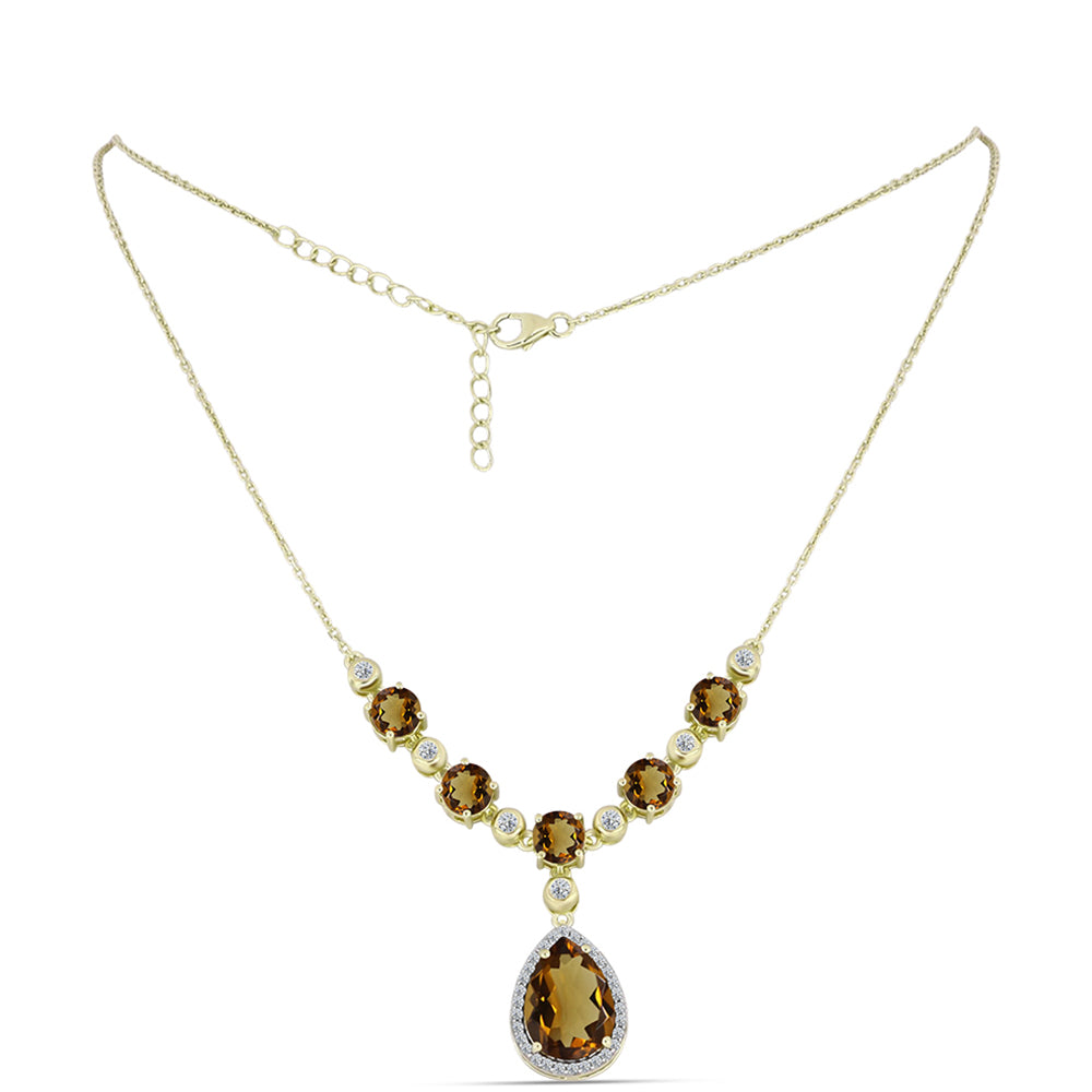 Goldplattierte Silberhalskette mit Cognac-Quarz und weißem Topas