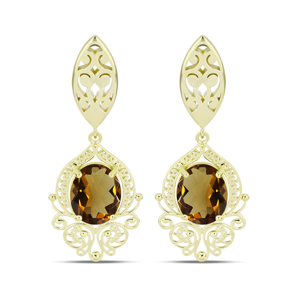 Goldplattierte Silberohrringe mit Cognac-Quarz
