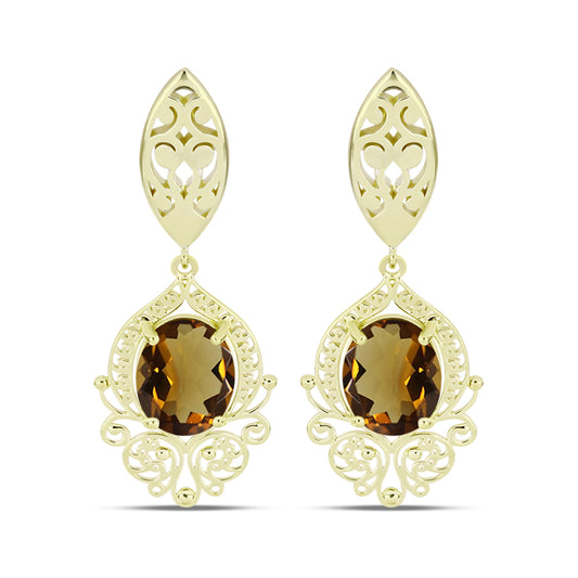 Goldplattierte Silberohrringe mit Cognac-Quarz