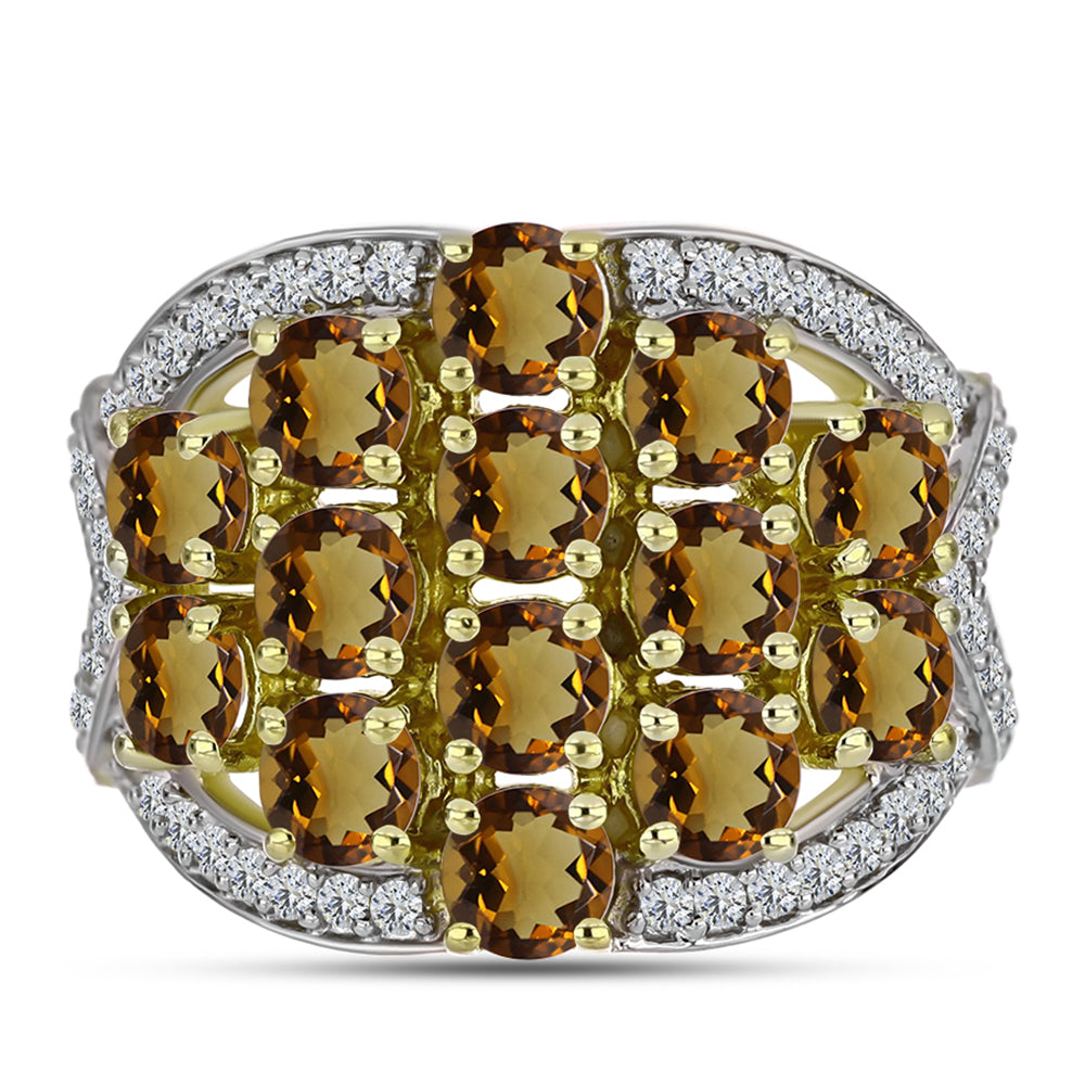 Goldplattierter Silberring mit Cognac-Quarz und weißem Topas 1 