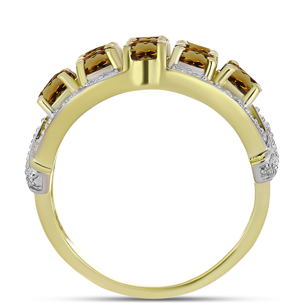 Goldplattierter Silberring mit Cognac-Quarz und weißem Topas