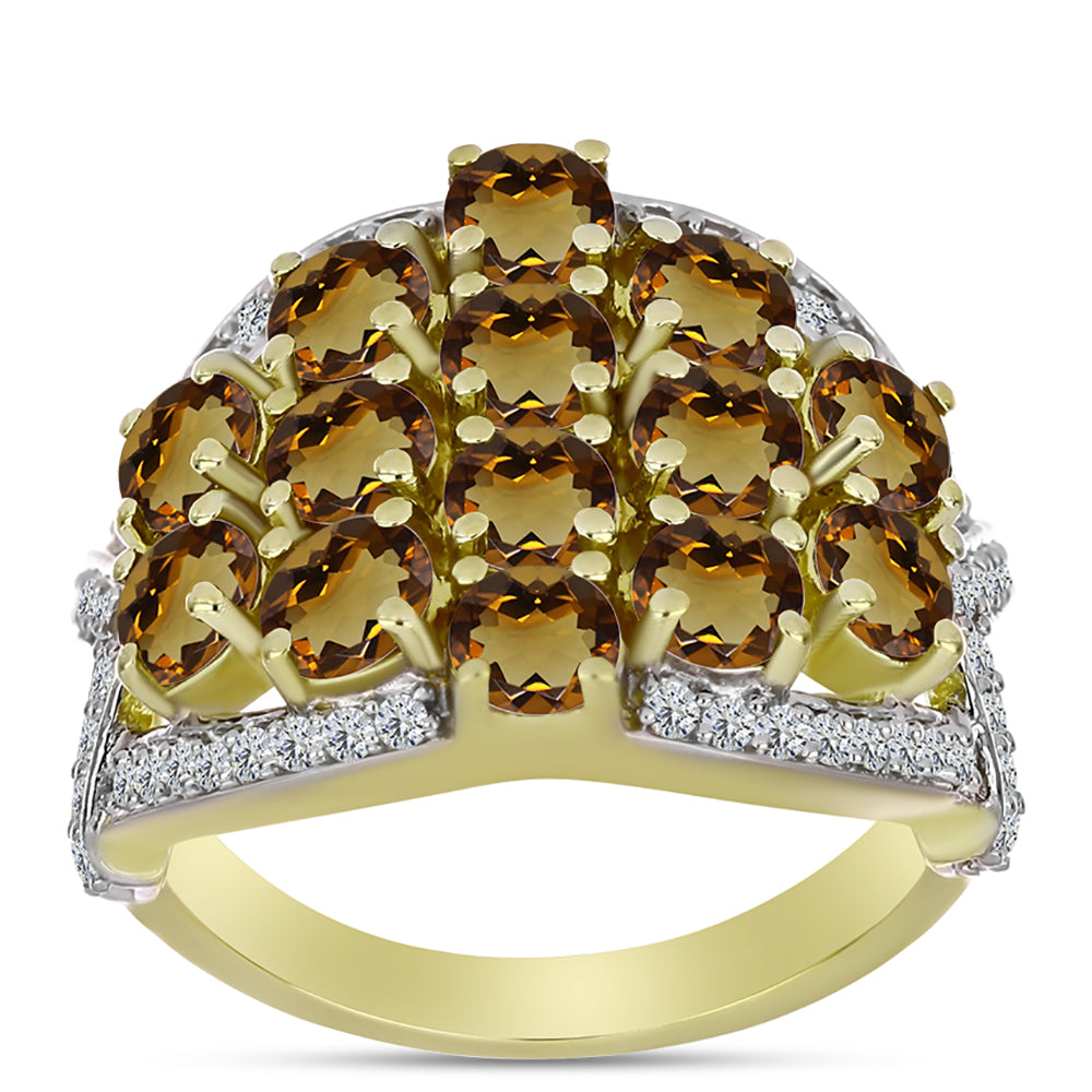 Goldplattierter Silberring mit Cognac-Quarz und weißem Topas 3 