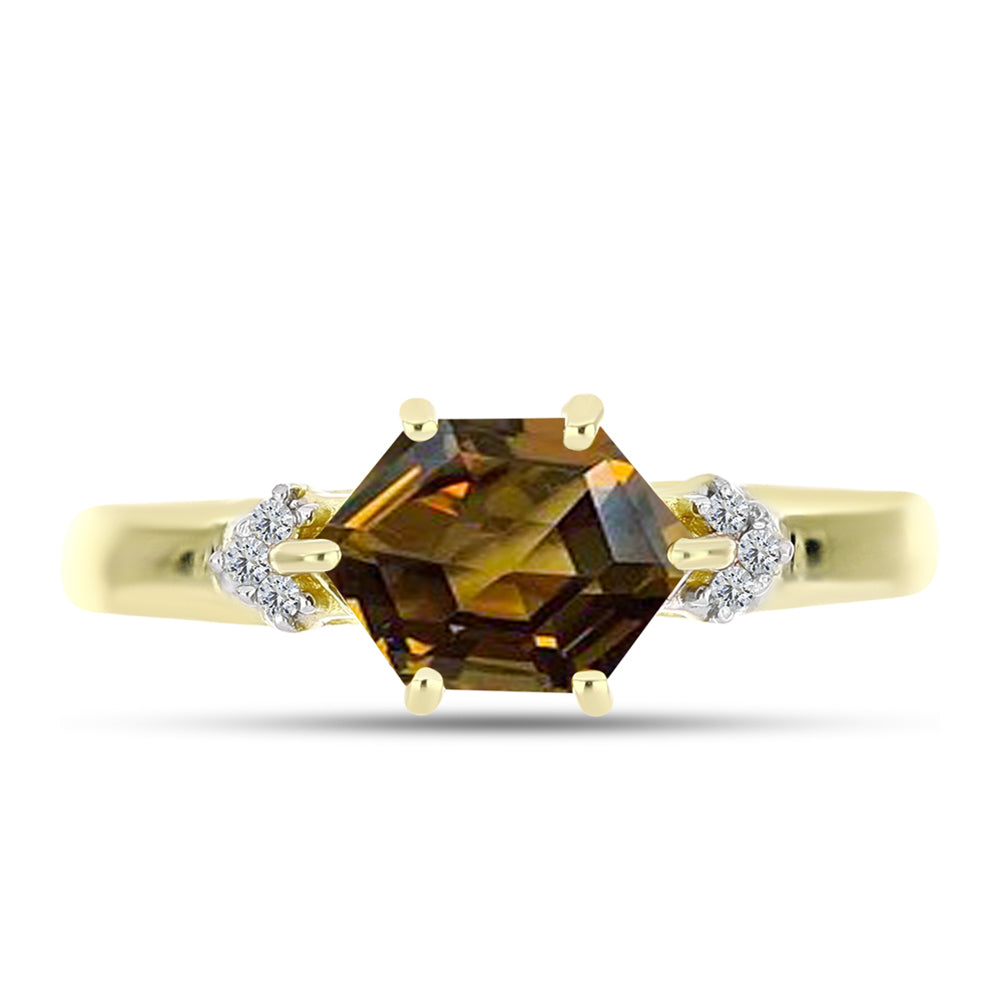 Goldplattierter Silberring mit Cognac-Quarz und weißem Topas