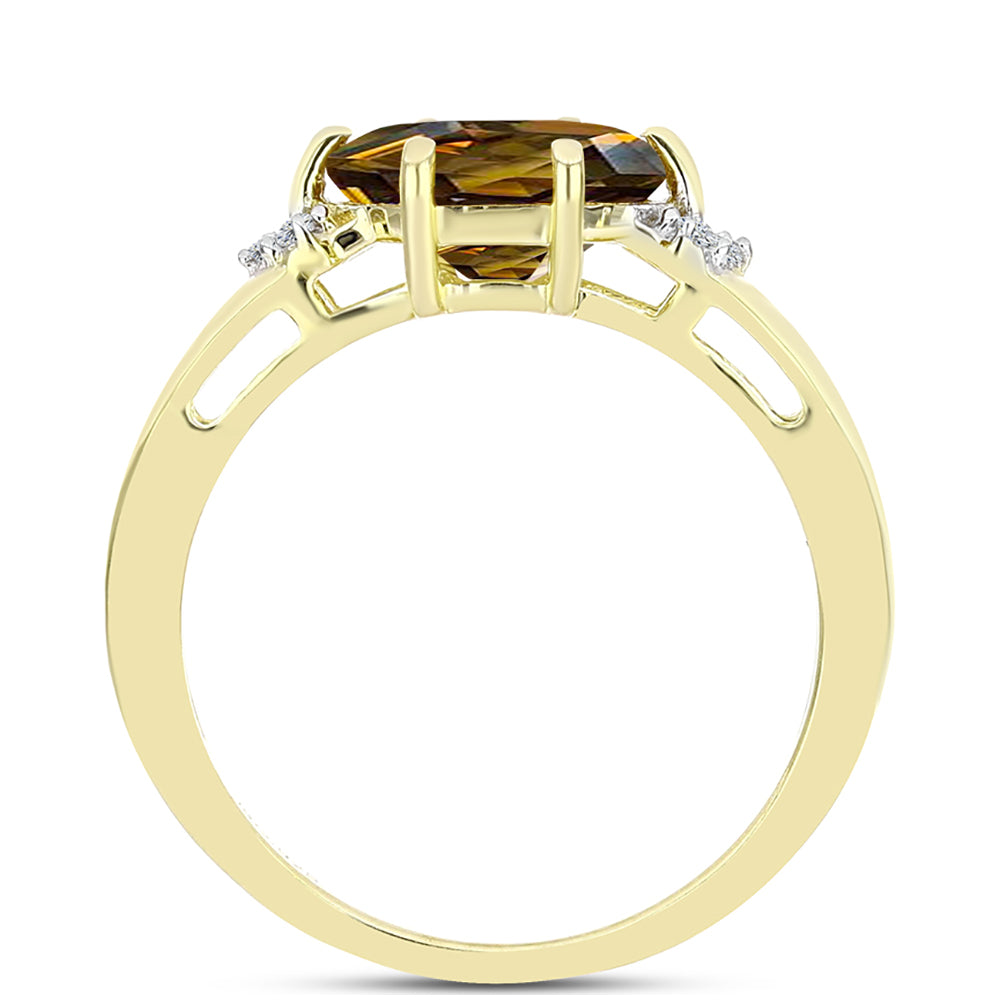 Goldplattierter Silberring mit Cognac-Quarz und weißem Topas