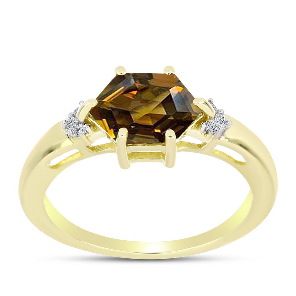 Goldplattierter Silberring mit Cognac-Quarz und weißem Topas