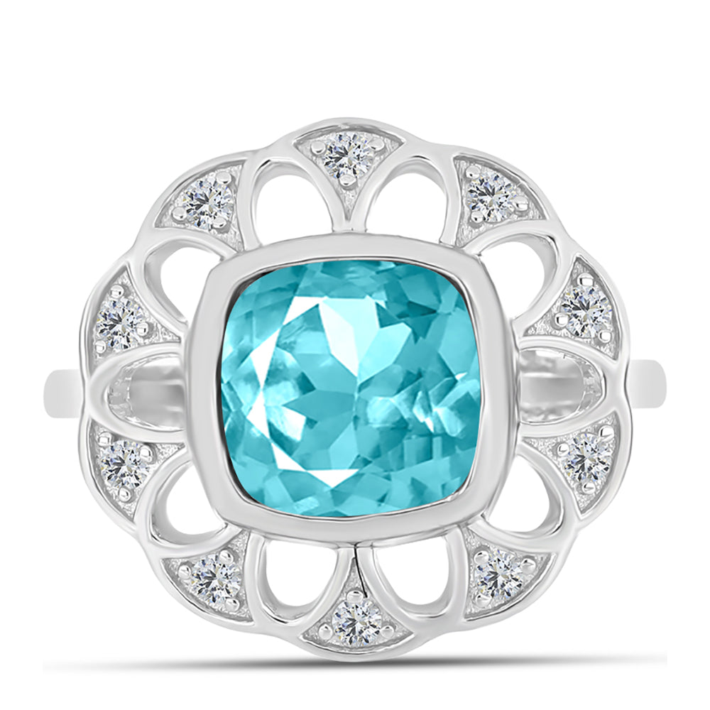 Silberring mit Paraiba Quarz und weißem Topas 1 