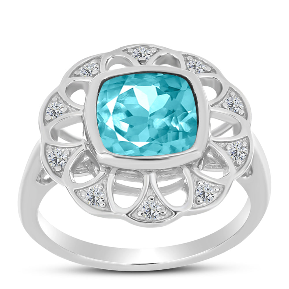 Silberring mit Paraiba Quarz und weißem Topas 3 