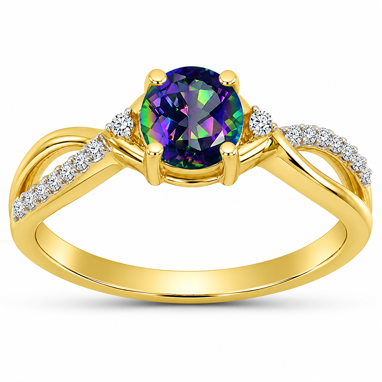 Goldplattierter Silberring mit mystischem Topas und weißem Topas 4 