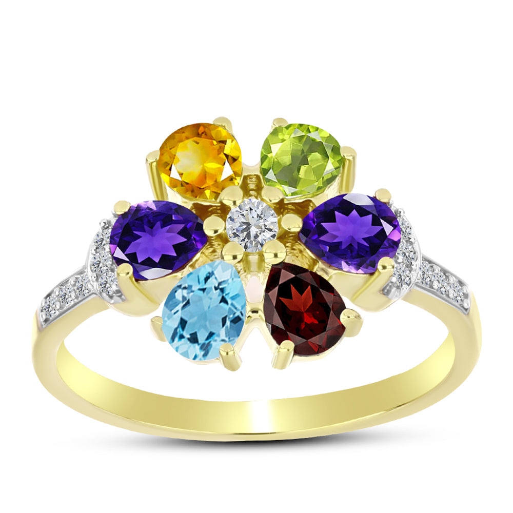 Goldplattierter Silberring mit Barton Granat und marokkanischem Amethyst 3 