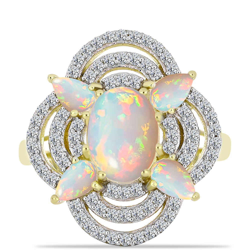 Goldplattierter Silberring mit Welo-Opal und weißem Topas 1 