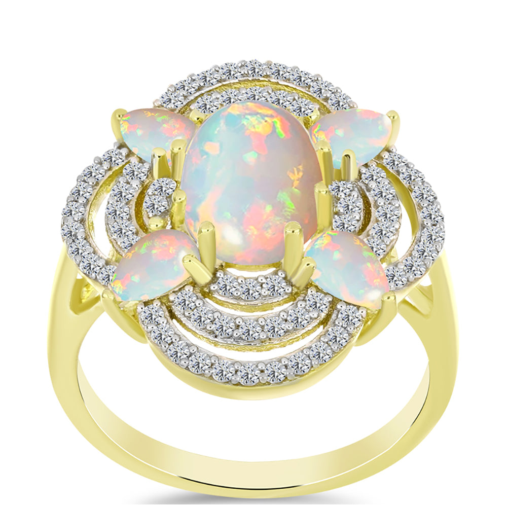 Goldplattierter Silberring mit Welo-Opal und weißem Topas 3 