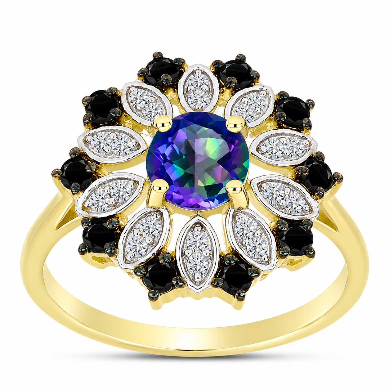 Goldplattierter Silberring mit mystischem Topas und schwarzem Spinell 3 