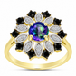 Goldplattierter Silberring mit mystischem Topas und schwarzem Spinell